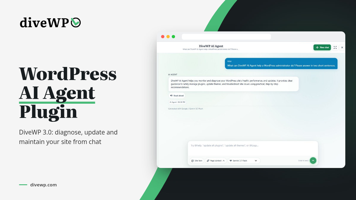 WordPress AI Agent Plugin – DiveWP 3 WordPress AI agent plugin: DiveWP 3 AI Agent chat in wp-admin